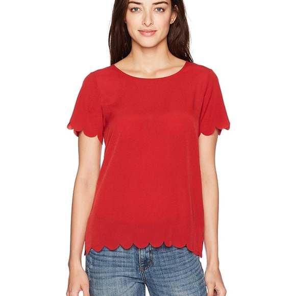 French Connection Tops - French Connection Scalloped Sleeve and Hem Top